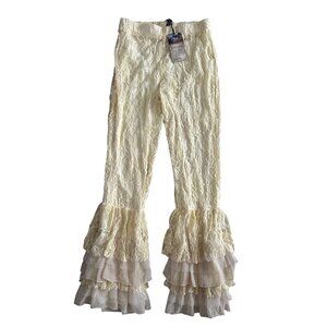 SACRED DEEDS Cream Bellbottom Lace Pants Size Medium NEW with tags